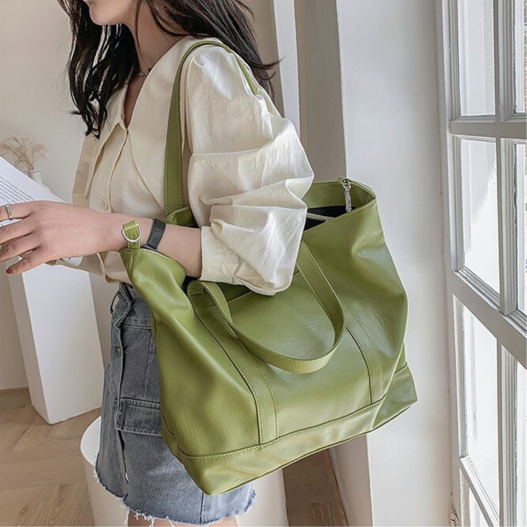 Tote Bag Faux Leather with Zip, Key Hook and Top Handles