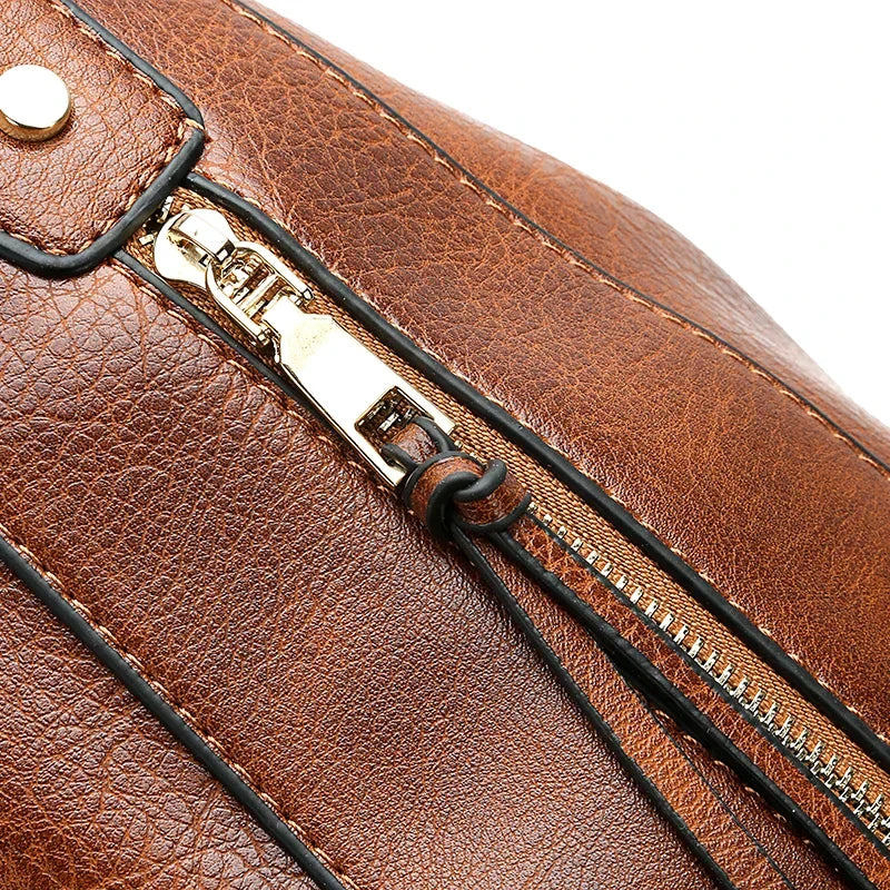 Top Handle Bag Faux Leather with Removable Strap and Zip Top