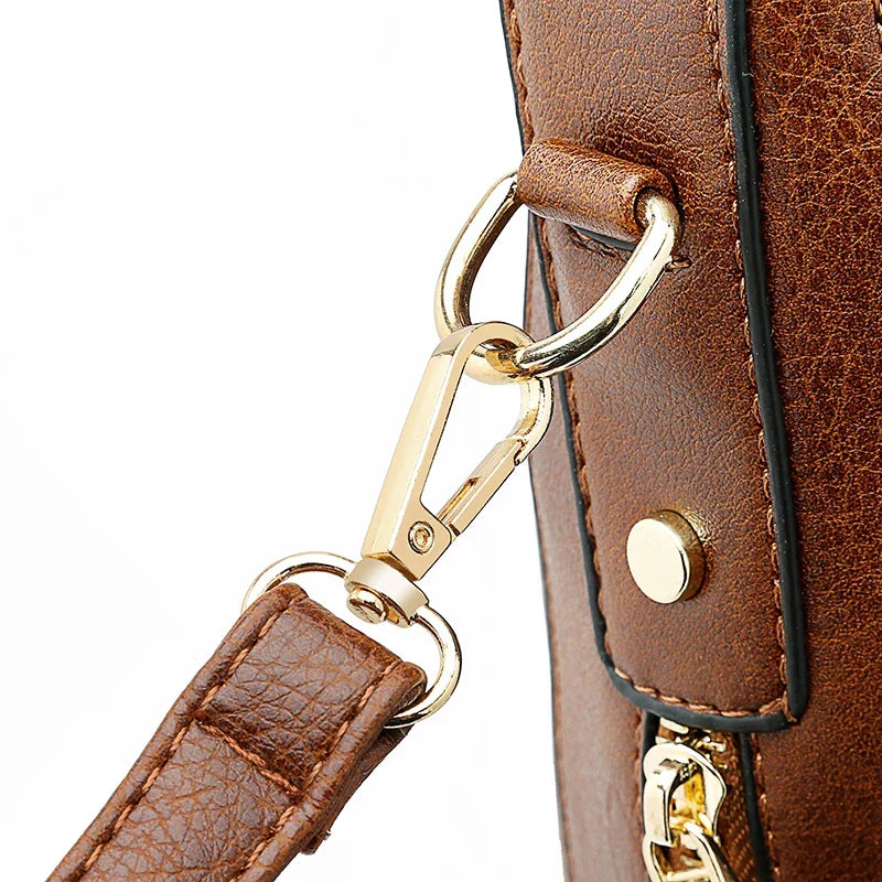 Top Handle Bag Faux Leather with Removable Strap and Zip Top