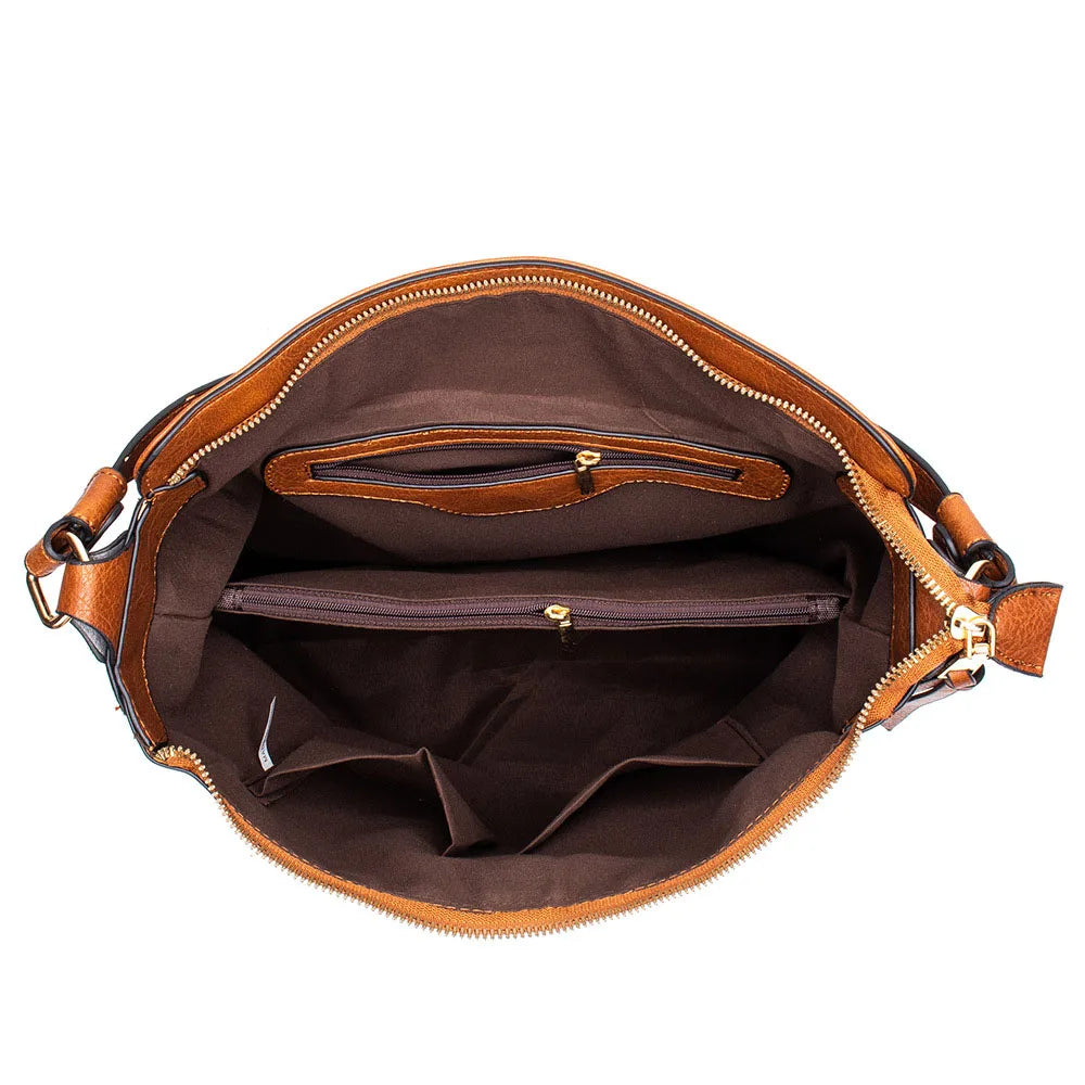 Top Handle Bag Faux Leather with Removable Strap and Zip Top