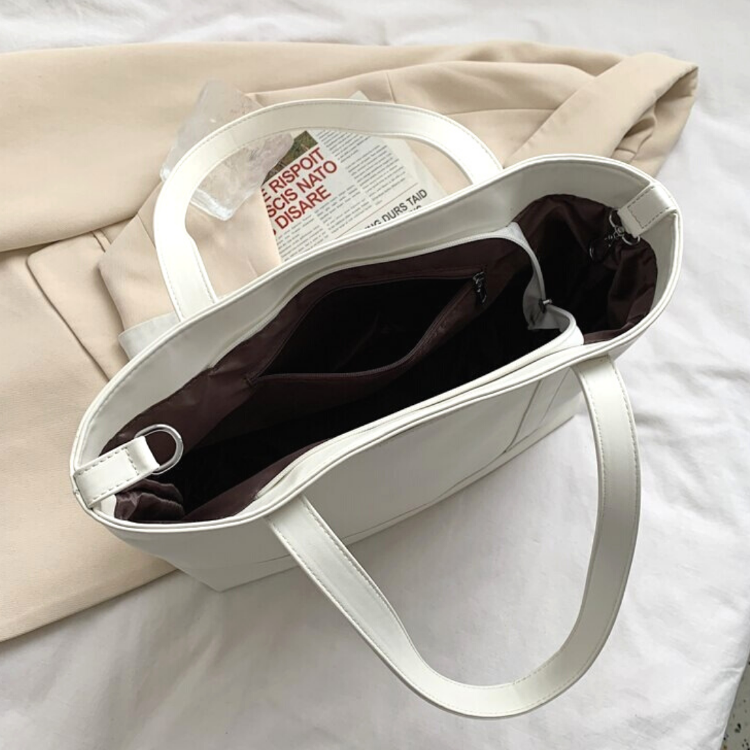 Tote Bag Faux Leather with Zip, Key Hook and Top Handles