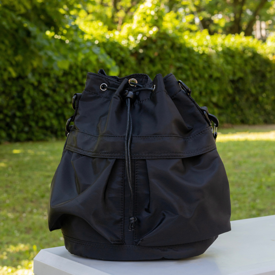 Bucket Bag Nylon with Drawstring, Top Handles and Strap