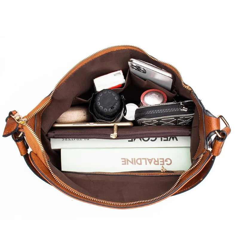 Top Handle Bag Faux Leather with Removable Strap and Zip Top