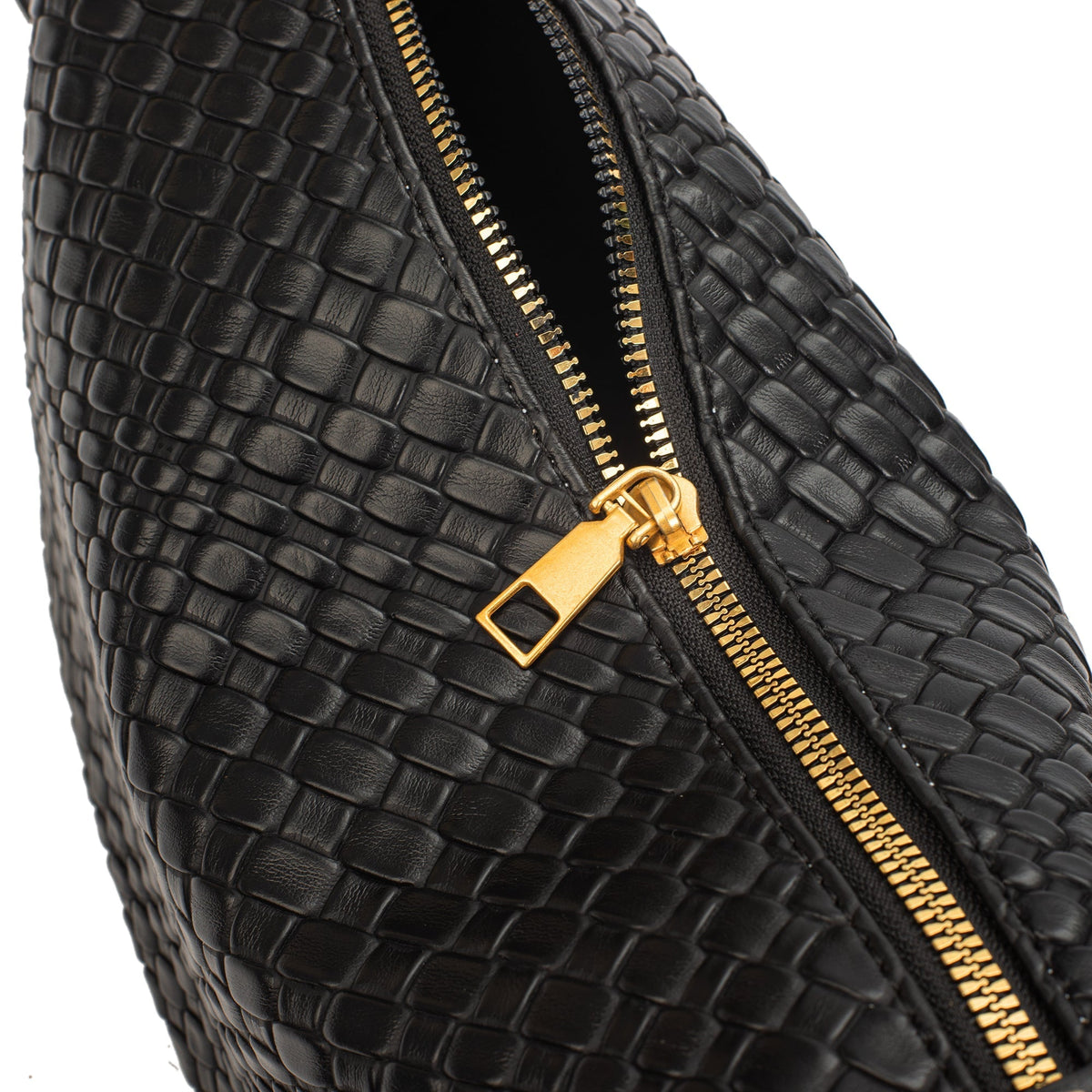 Crescent Bag Faux Leather Woven Detail with Zip and Strap