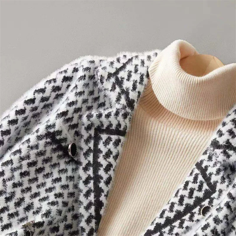 Jacket Wool Blend Houndstooth Cashmere-Feel with Tailored Fit