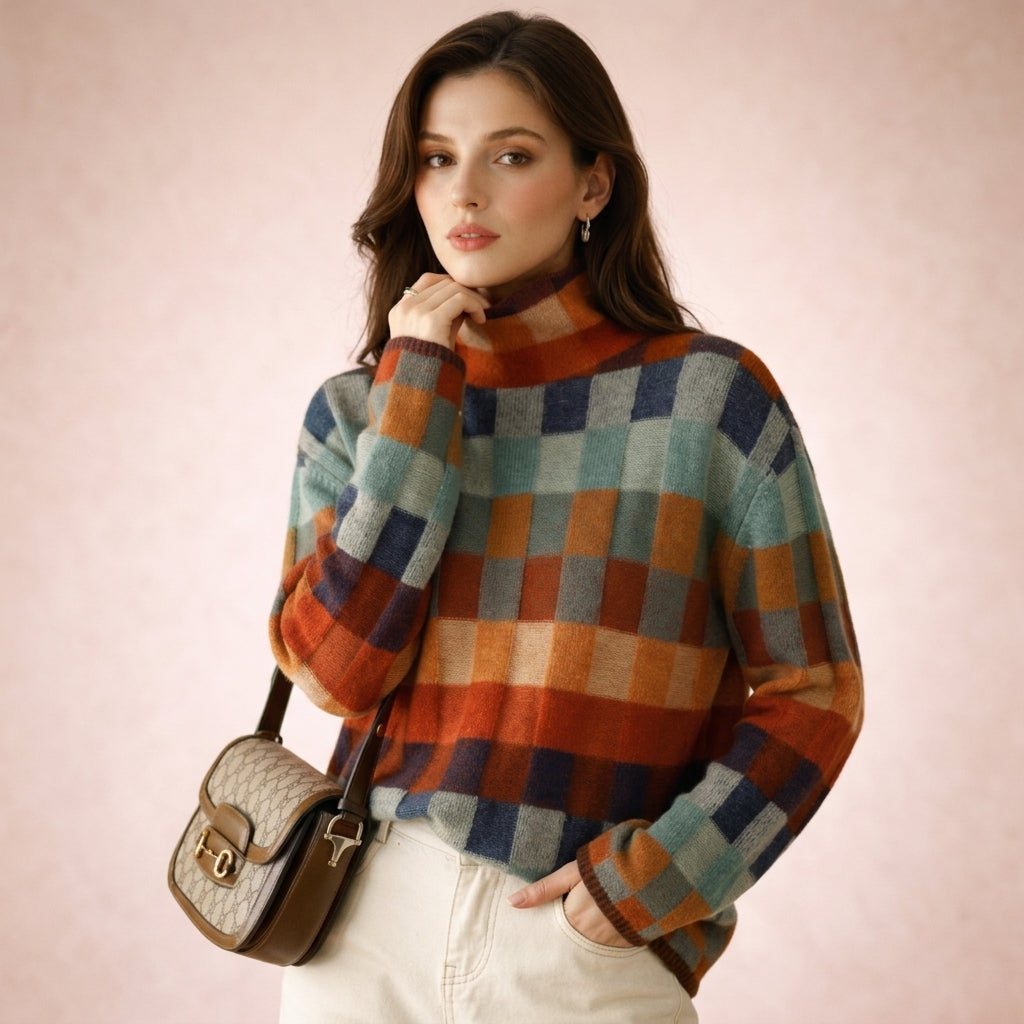 Cashmere-Feel Multicolour Roll Neck Jumper