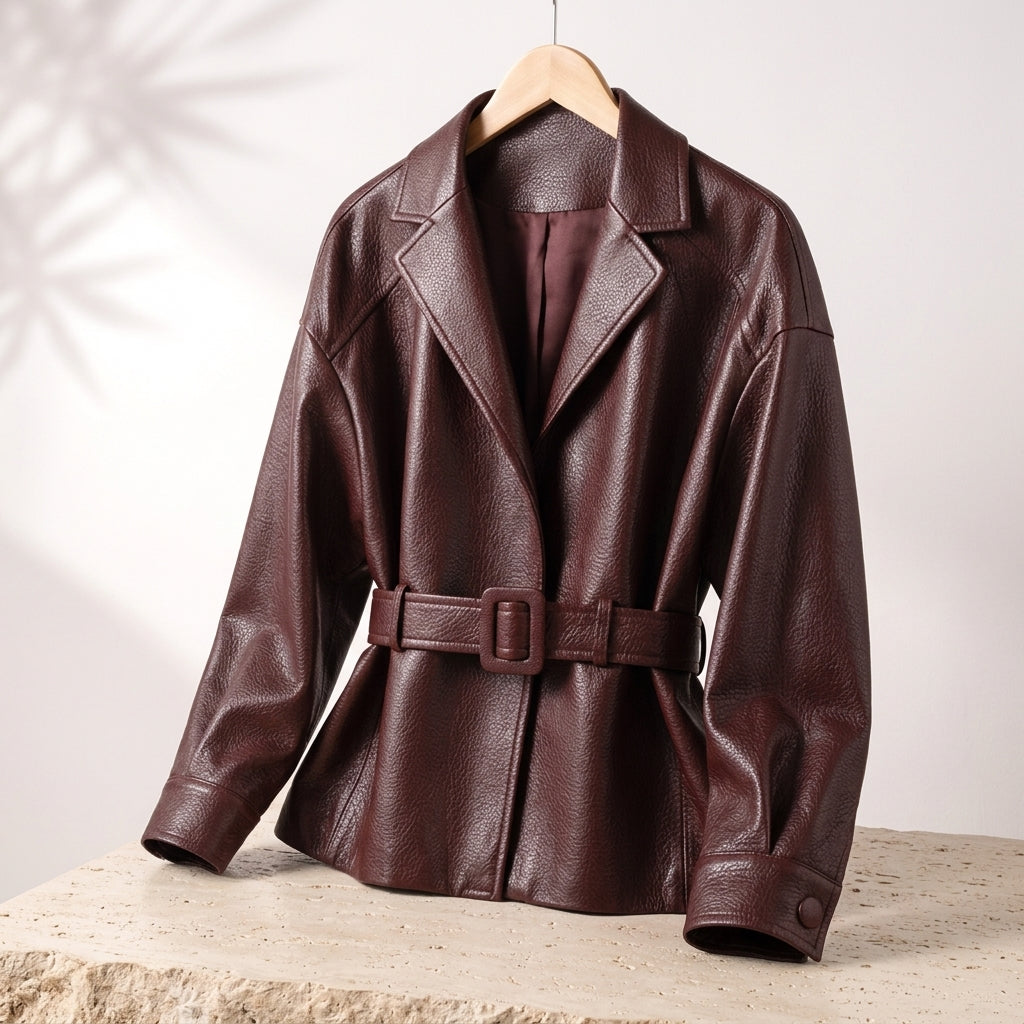 Jacket Faux Leather Faux Shearling with Minimalist Tailored Fit