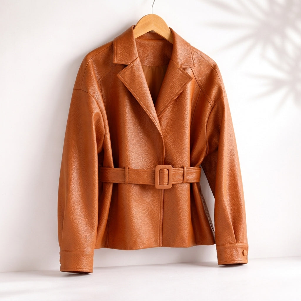 Jacket Faux Leather Faux Shearling with Minimalist Tailored Fit