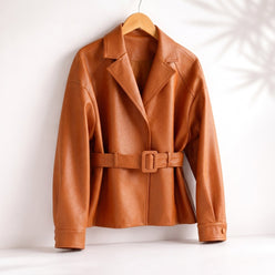 Jacket Faux Leather Faux Shearling with Minimalist Tailored Fit