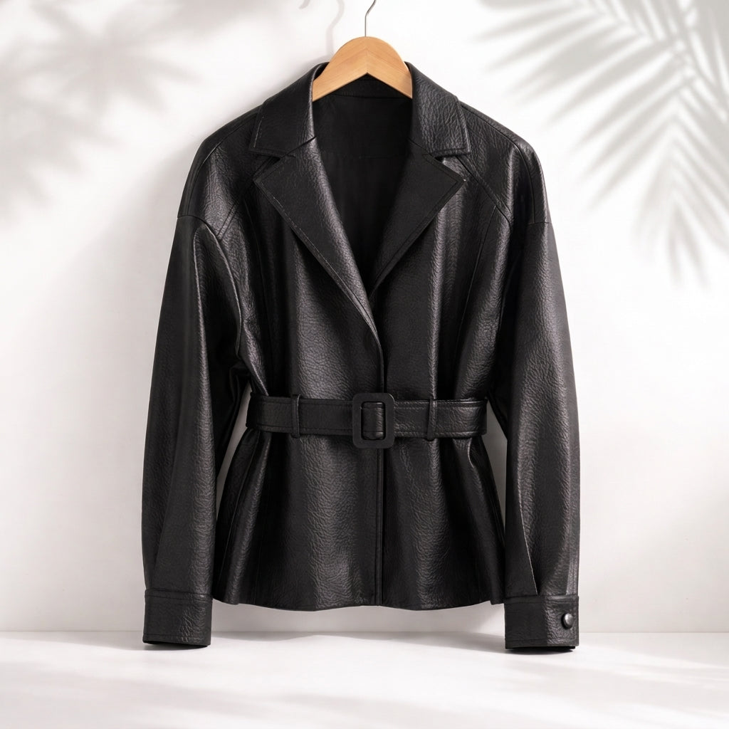 Jacket Faux Leather Faux Shearling with Minimalist Tailored Fit