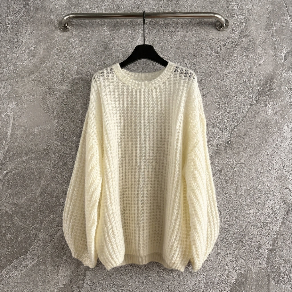Wool Jumper with Hollow Knit Design