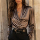 Silky V-Neck Draped Top