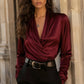 Silky V-Neck Draped Top