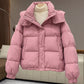 Puffer Jacket Polyester Cropped Oversized with Stand Collar and Zip