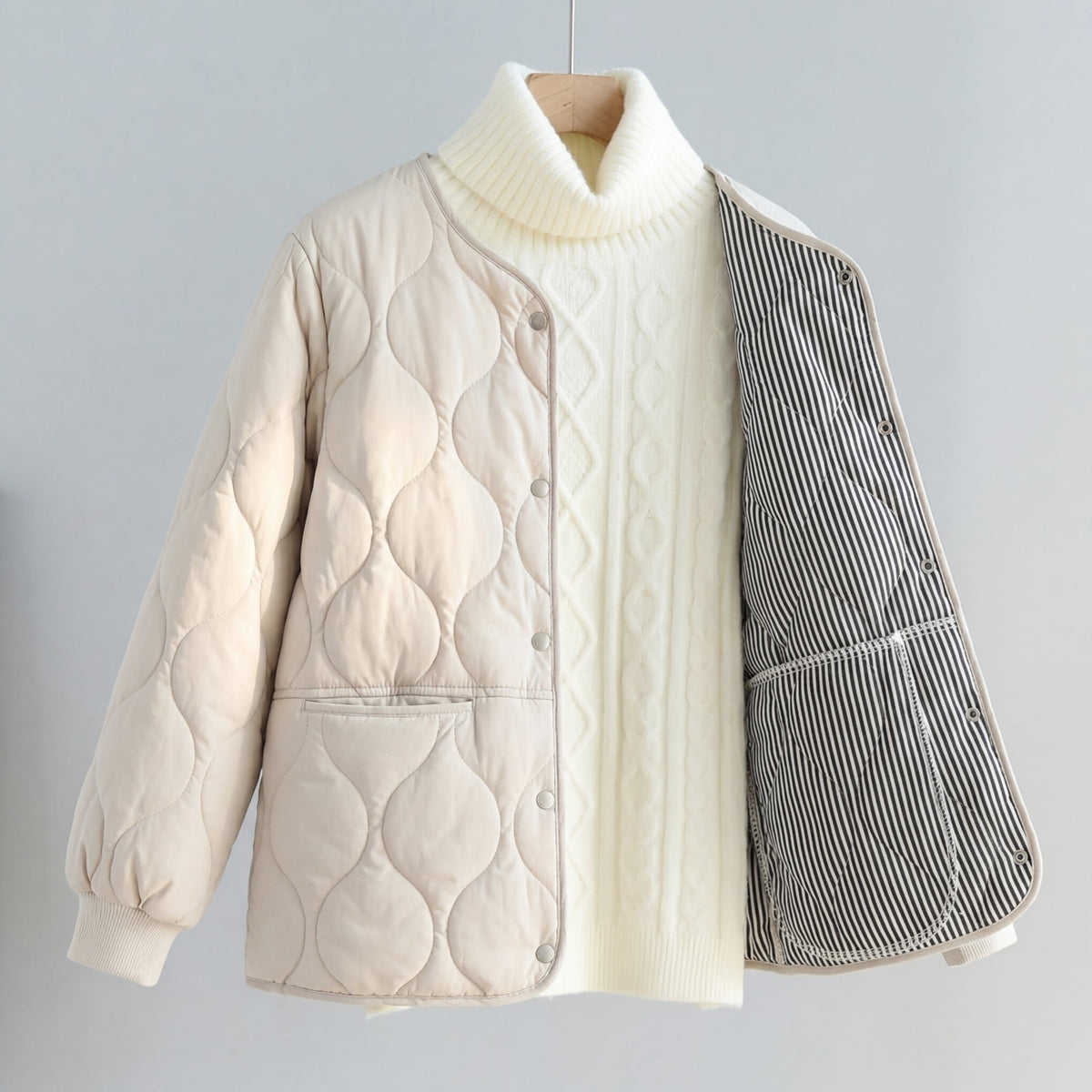 Parka Cotton-Padded Quilted Windproof with Single-Breasted Closure