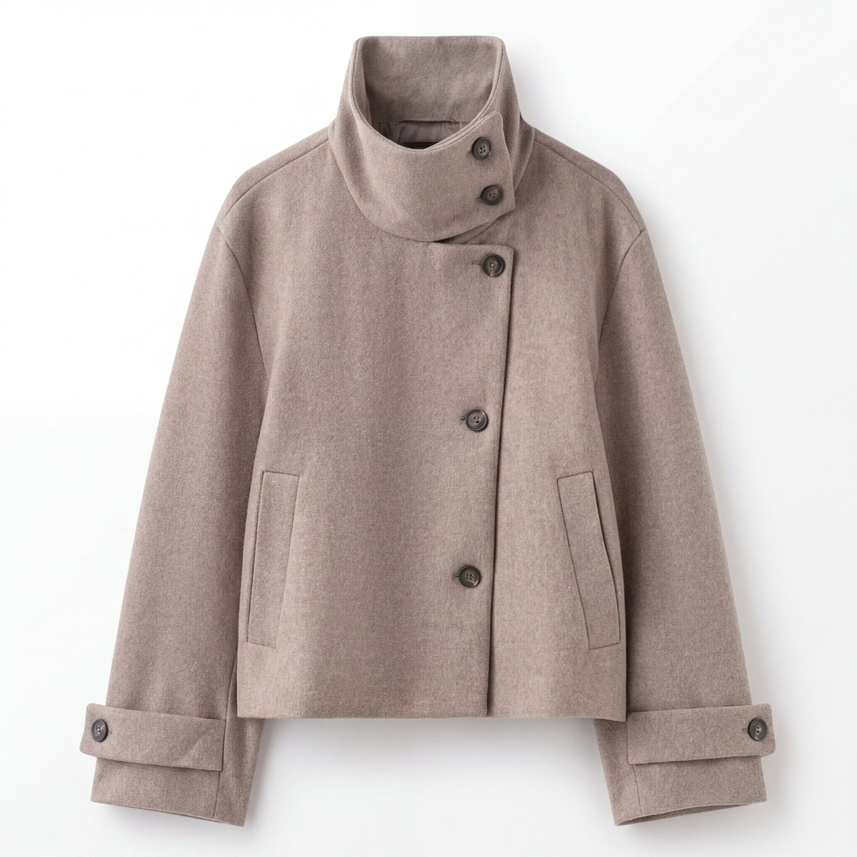 Wool Jacket Stand Collar Standard Fit with Roll Sleeves