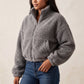 Fleece Jacket Sherpa Teddy Cropped with Half-Zip and Funnel Neck