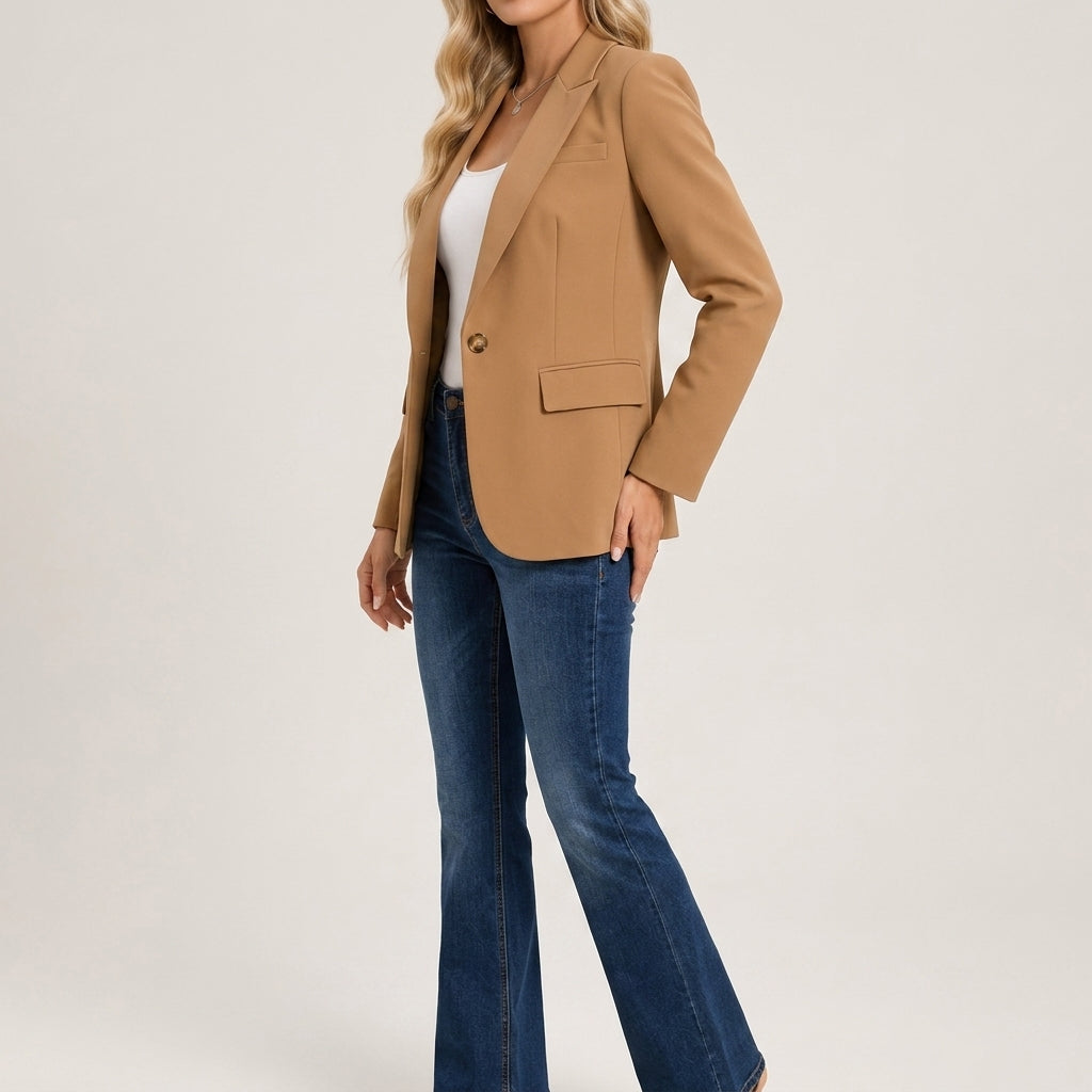 Blazer Polyester Tailored Single-Button in Smooth Structured Fabric