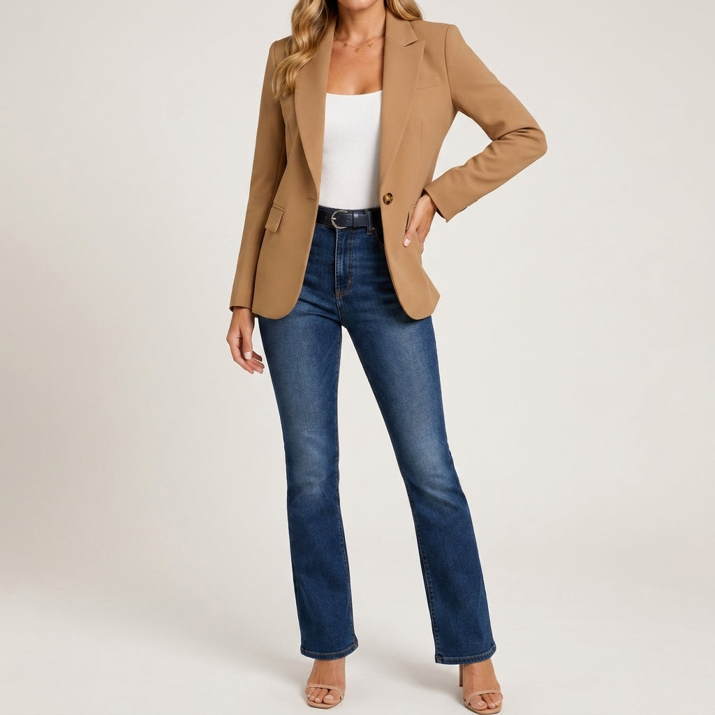 Blazer Polyester Tailored Single-Button in Smooth Structured Fabric