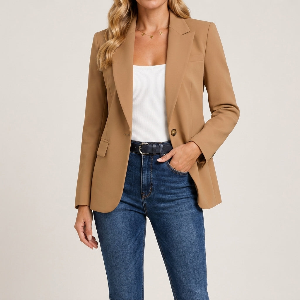 Blazer Polyester Tailored Single-Button in Smooth Structured Fabric