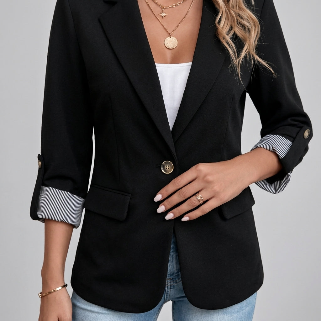 Blazer Polyester Slim Fit with Notched Lapel and Rolled Sleeves