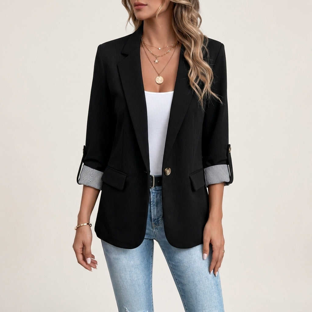 Blazer Polyester Slim Fit with Notched Lapel and Rolled Sleeves