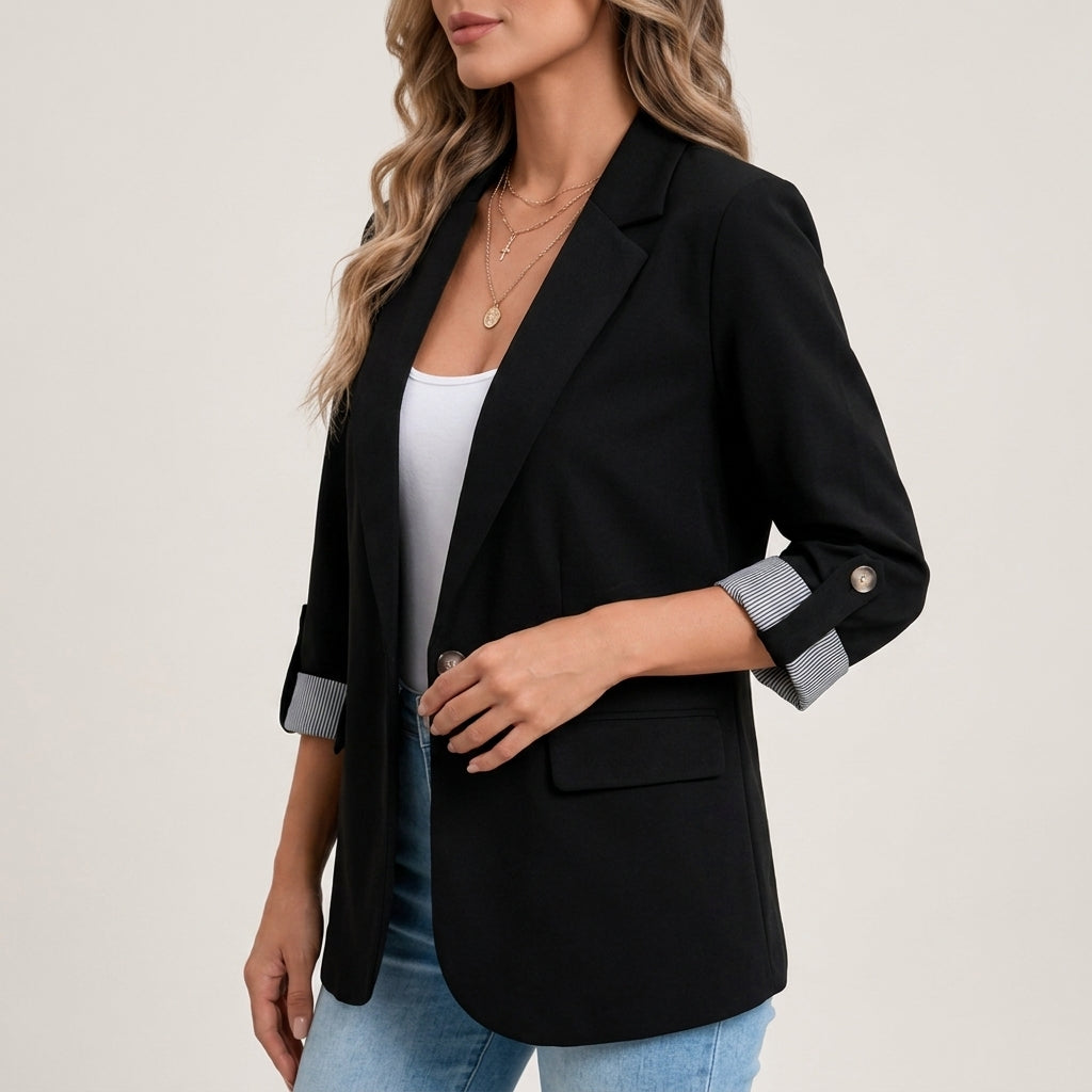 Blazer Polyester Slim Fit with Notched Lapel and Rolled Sleeves