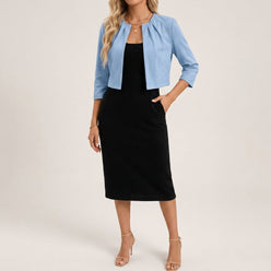 Blazer Polyester Cropped Tailored in Smooth Woven Fabric