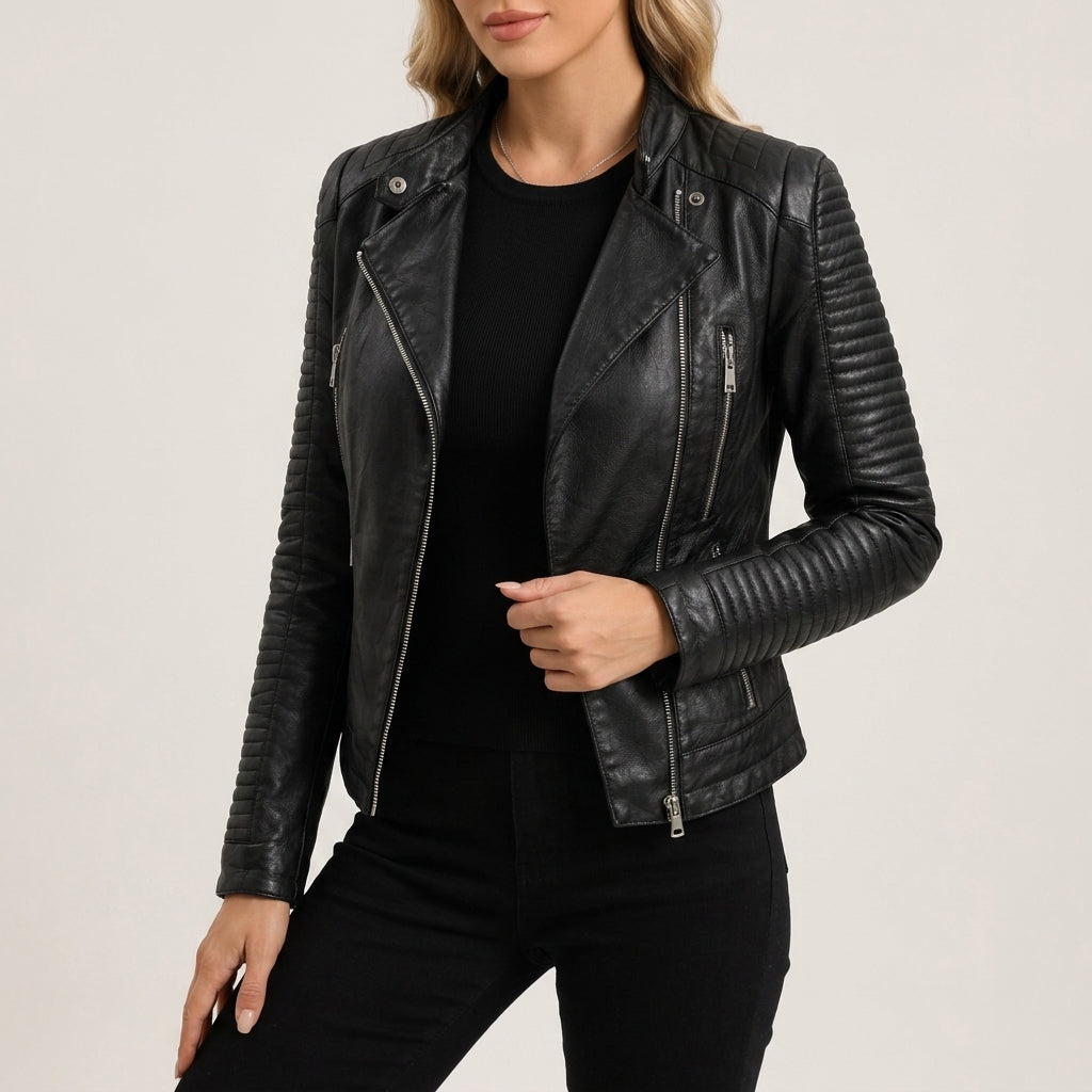 Jacket Faux Leather Softly Structured with Timeless Silhouette