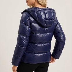 Puffer Jacket Glossy Polyester with Slim Fit and Zip Closure