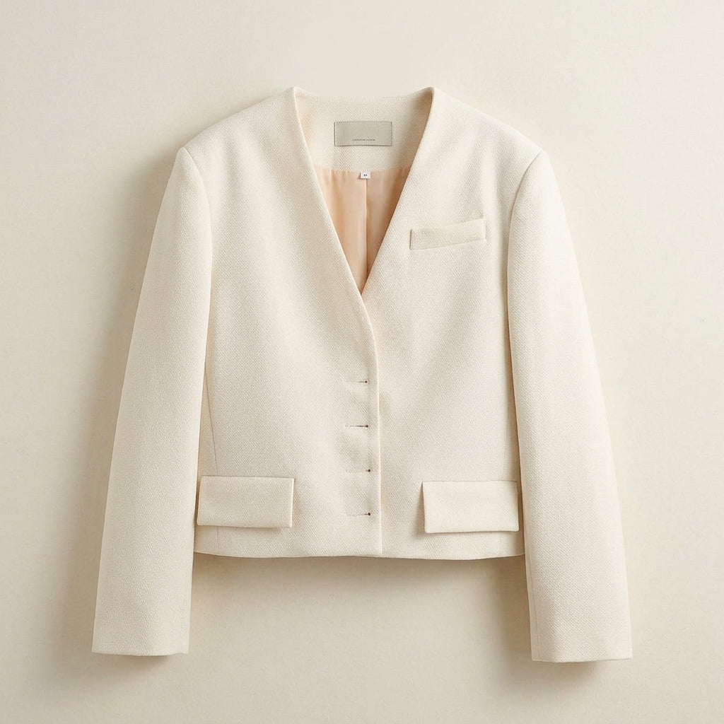 Blazer Polyester Cropped Collarless with Tailored Silhouette