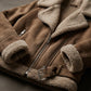Aviator Jacket Faux Suede with Faux Shearling Lining and Belted Waist