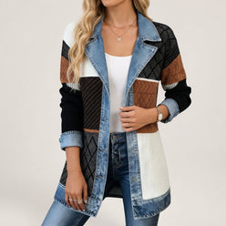 Knit Jacket Polyester with Denim-Inspired Accents and Mixed Texture
