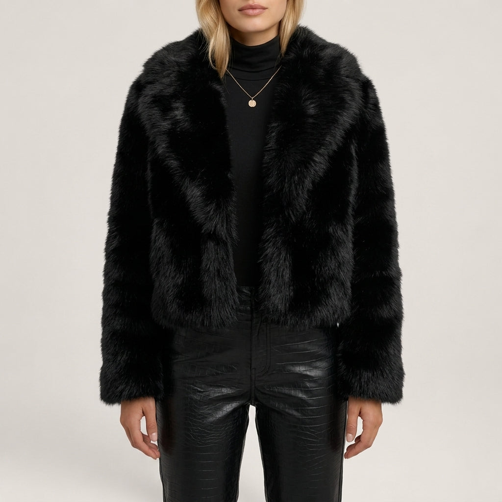 Jacket Faux Fur Cropped Open Front with Full-Length Sleeves
