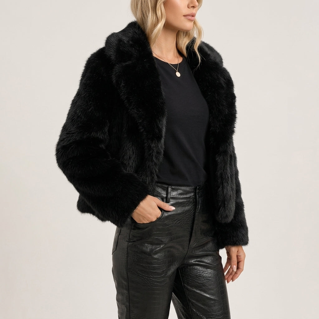 Jacket Faux Fur Cropped Open Front with Full-Length Sleeves
