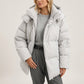 Down Jacket Oversized Hip-Length with Insulated Hood and Front Zip