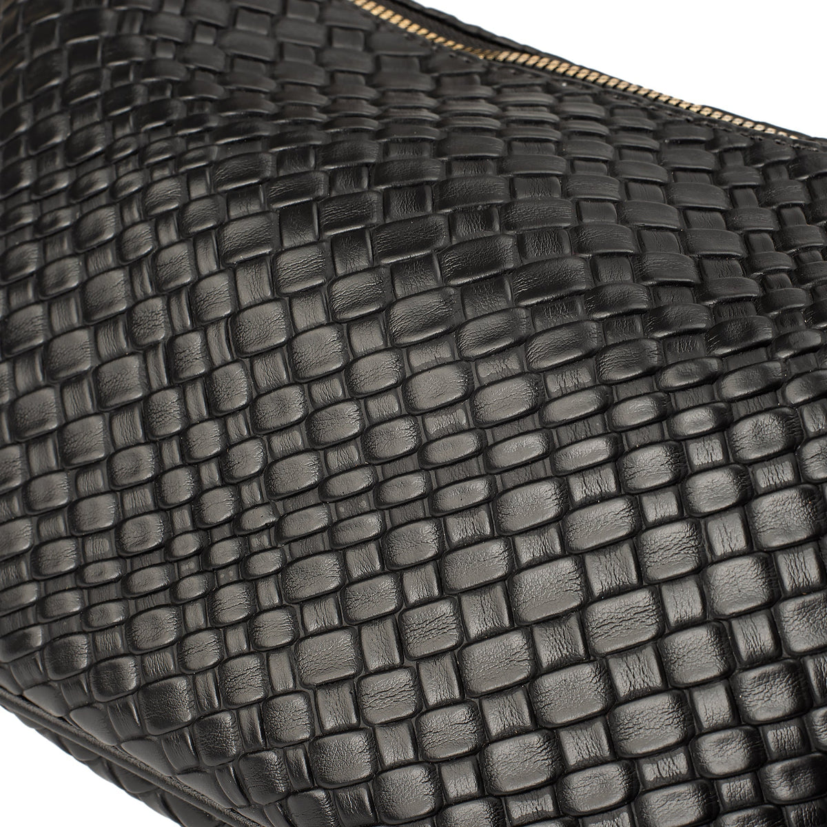 Crescent Bag Faux Leather Woven Detail with Zip and Strap