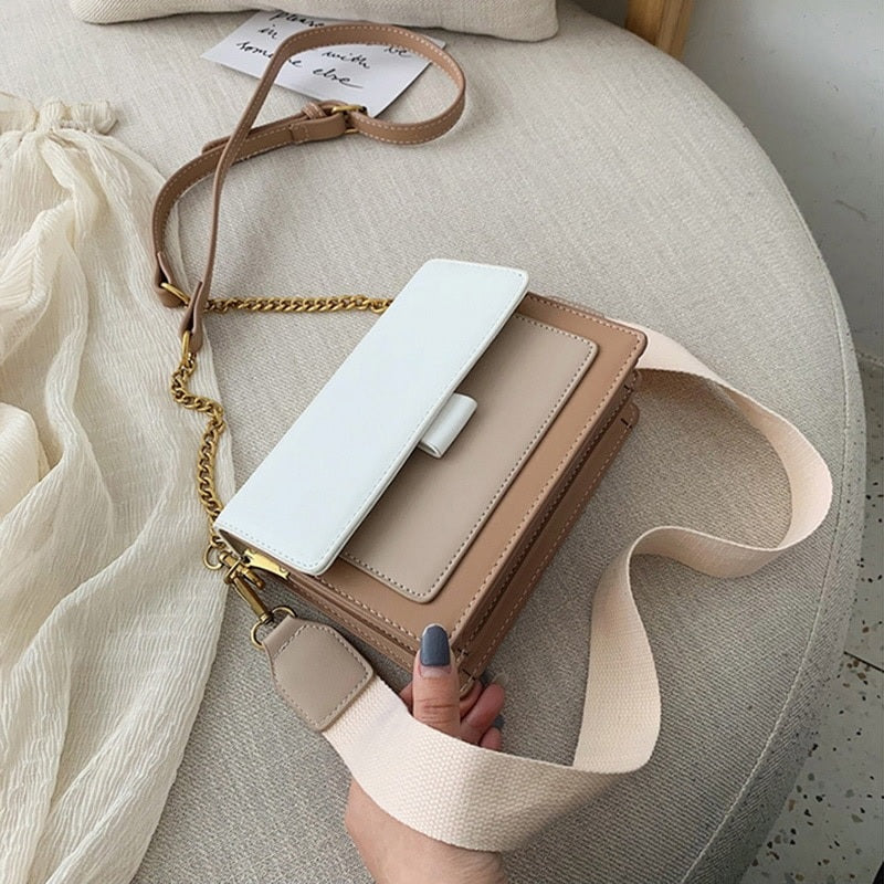 Crossbody Bag Faux Leather Two-Tone with Two Removable Straps