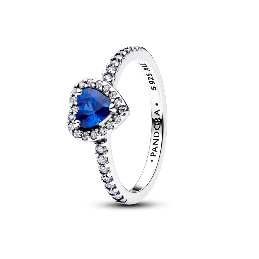 Pandora Sparkling Elevated Heart Ring Blue 925 Silver