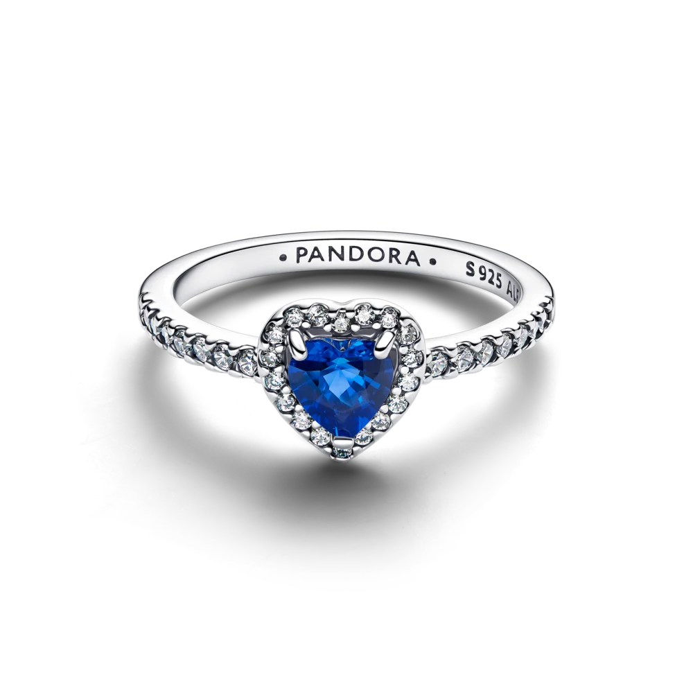 Pandora Sparkling Elevated Heart Ring Blue 925 Silver
