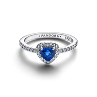 Pandora Sparkling Elevated Heart Ring Blue 925 Silver