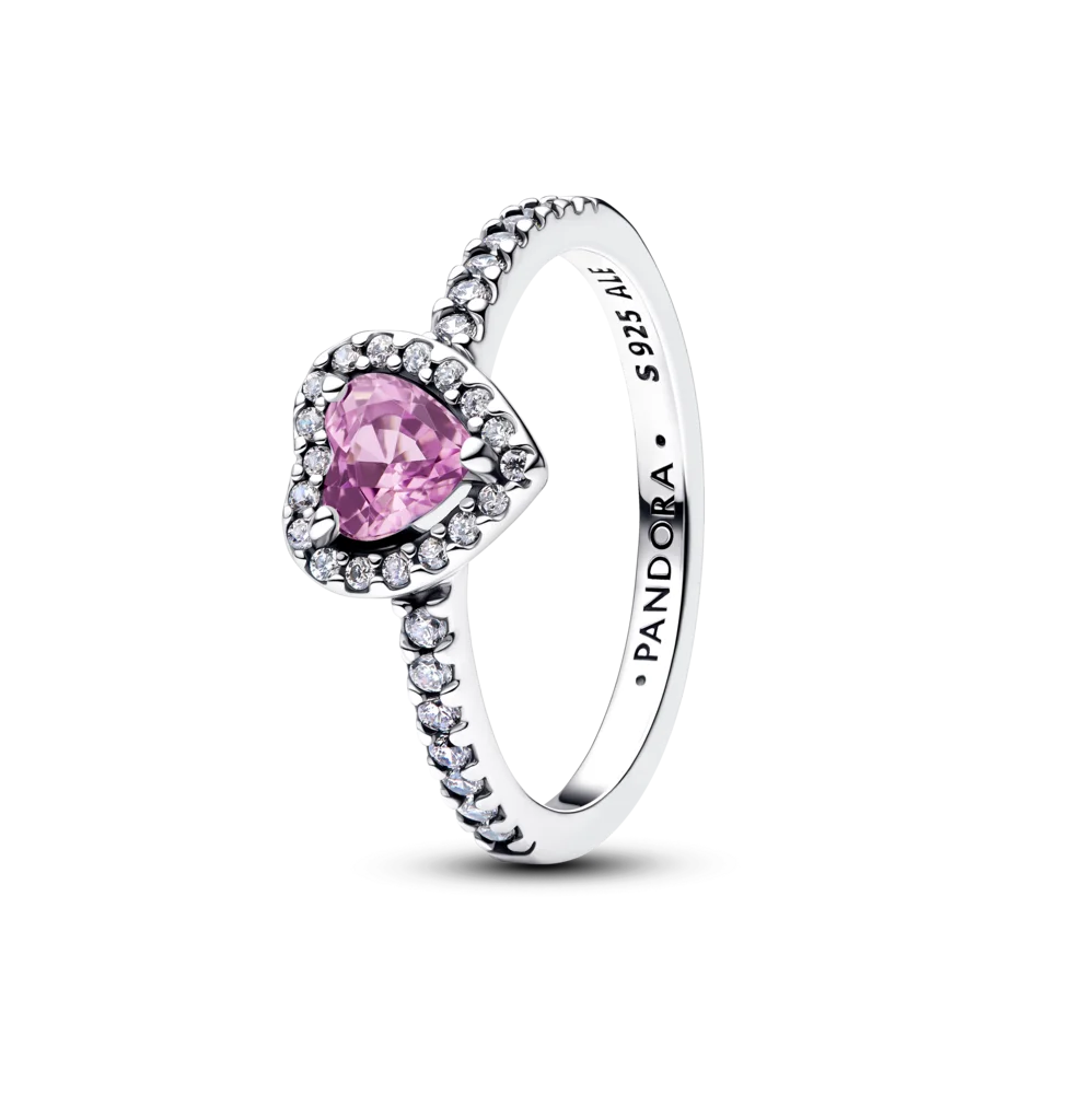 Pandora Sparkling Elevated Heart Ring Light Purple 925 Silver