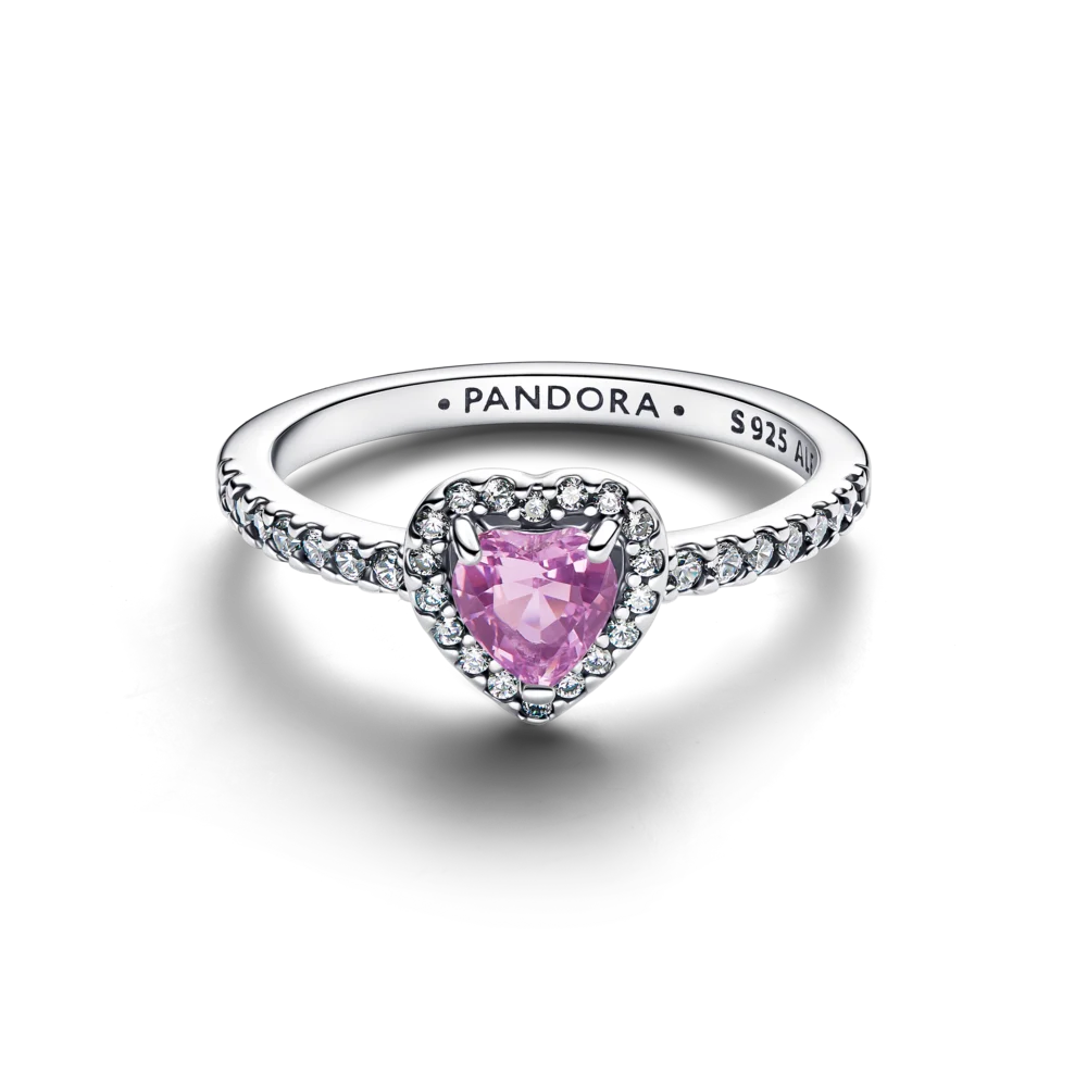 Pandora Sparkling Elevated Heart Ring Light Purple 925 Silver
