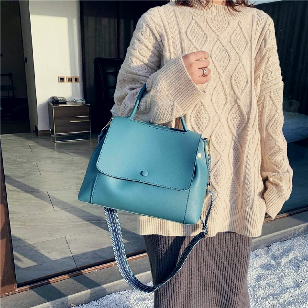 Top Handle Bag Faux Leather with Canvas Crossbody Strap