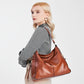 Top Handle Bag Faux Leather with Removable Strap and Zip Top