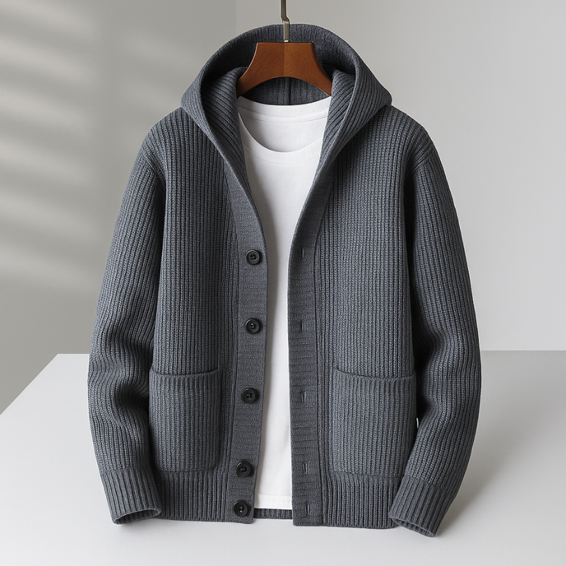 Rib-Knit Hooded Cardigan