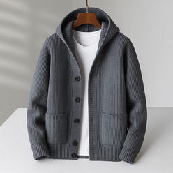 Rib-Knit Hooded Cardigan