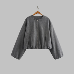 Cropped Jacket Polyester Boxy with Full Zip and Elasticated Hem