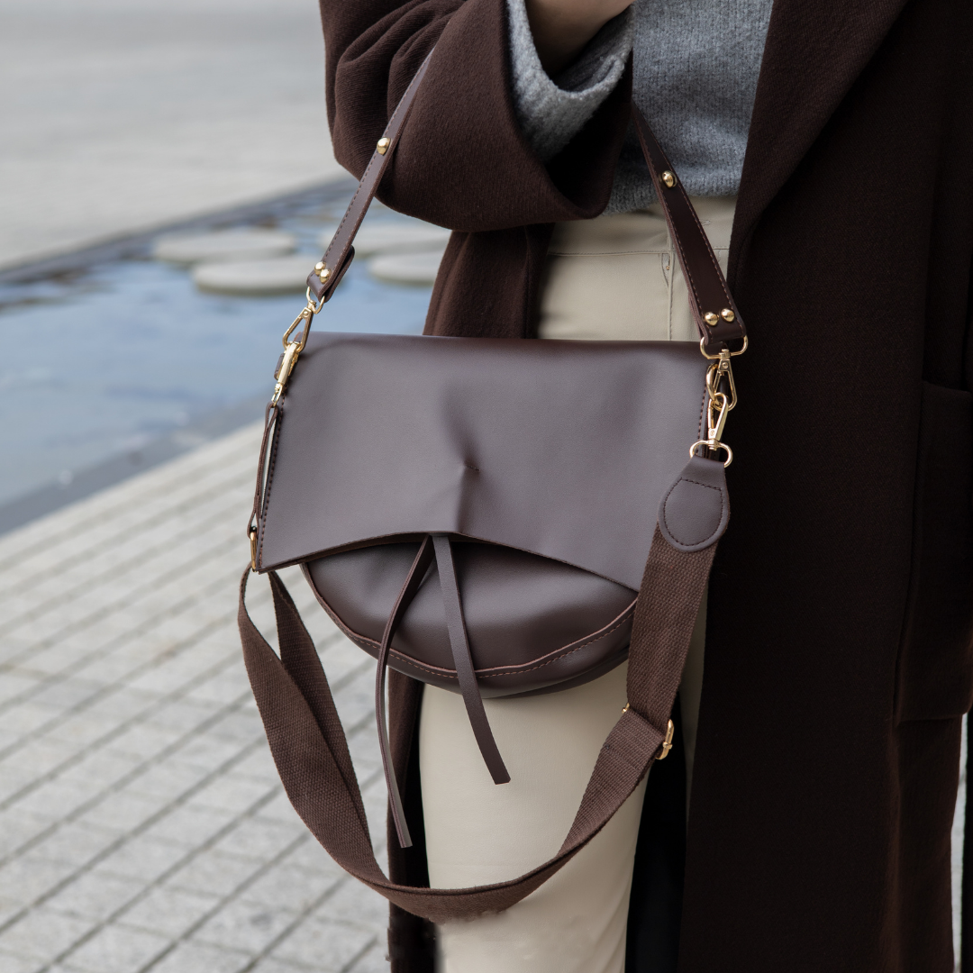 Crossbody Bag Faux Leather with Two Straps, Tassel and Snap Closure