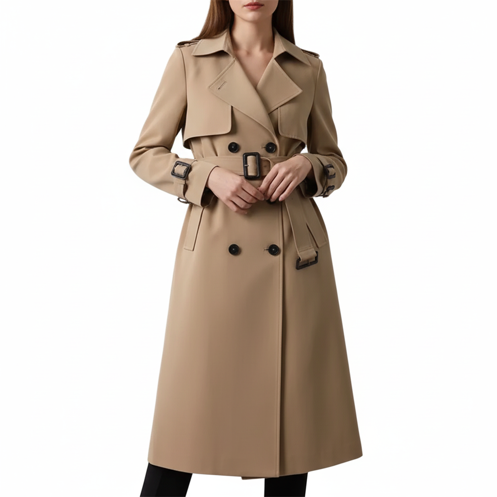 Trench Coat Polyester Longline Single-Breasted with Smooth Finish